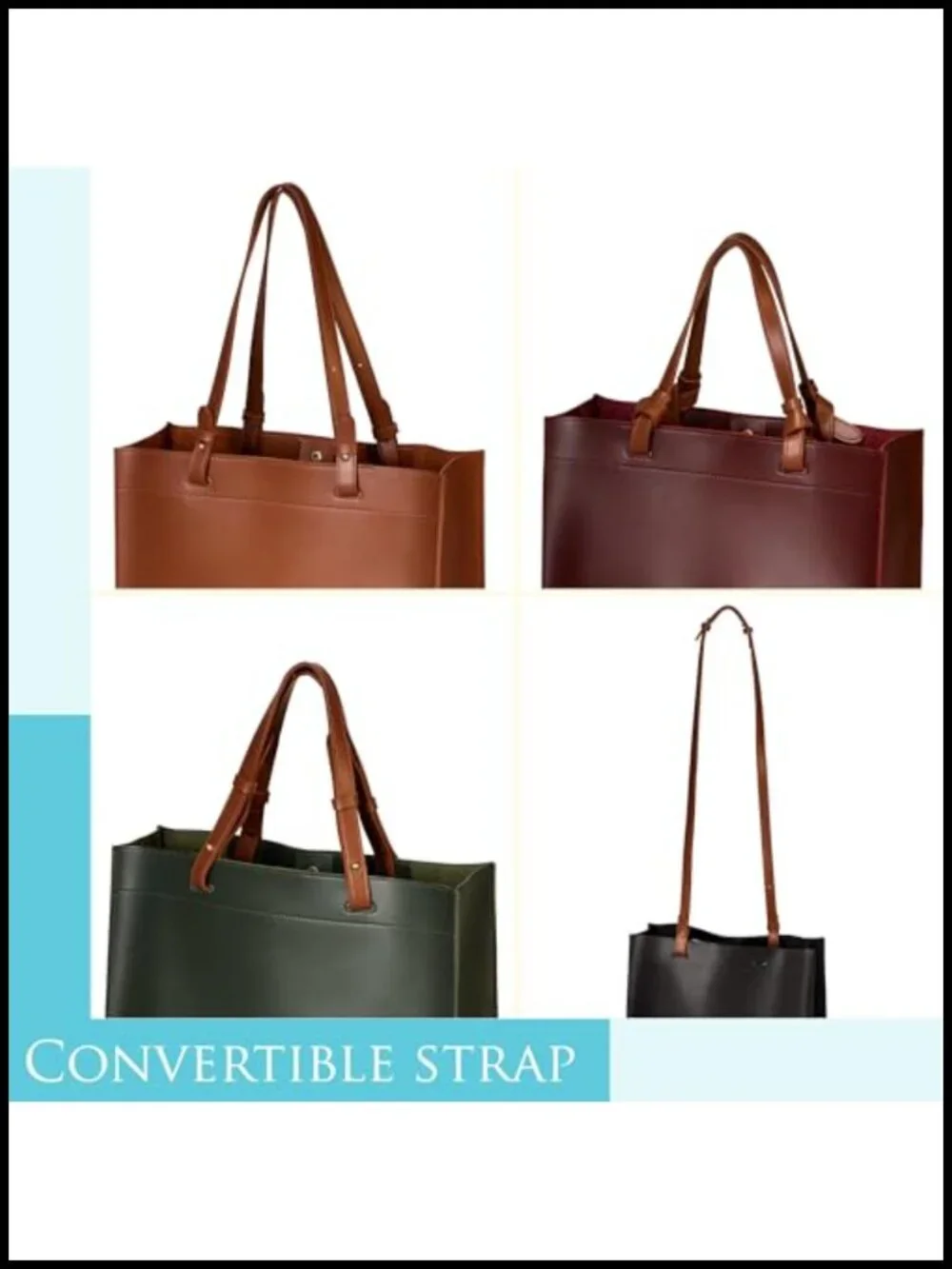Vegan Leather Convertible Tote Bag Crossbody Shoulder Bag Large A4